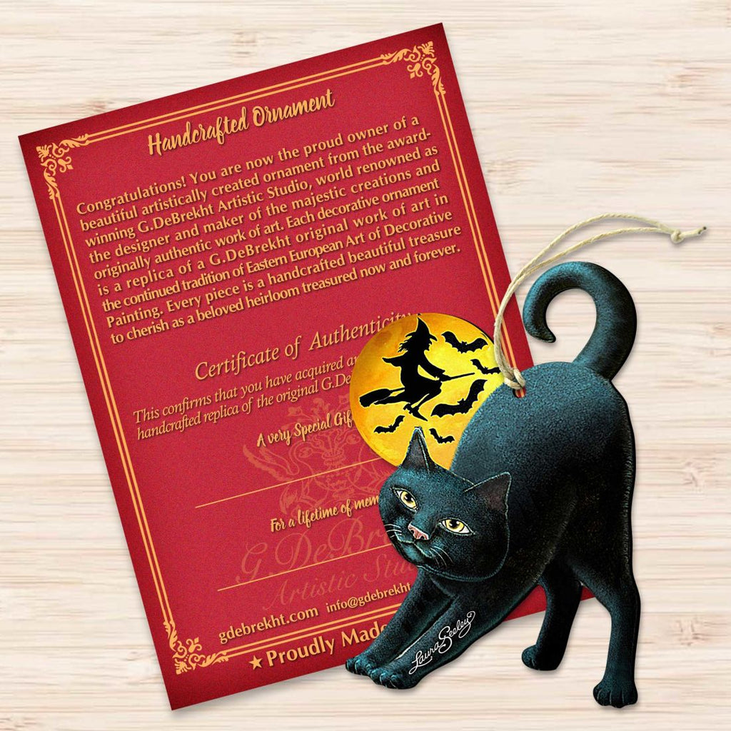 Spooky Night Black Cat Wooden Ornaments by Laura Seeley - Thanksgiving Halloween Decor - 8512054-3-LS