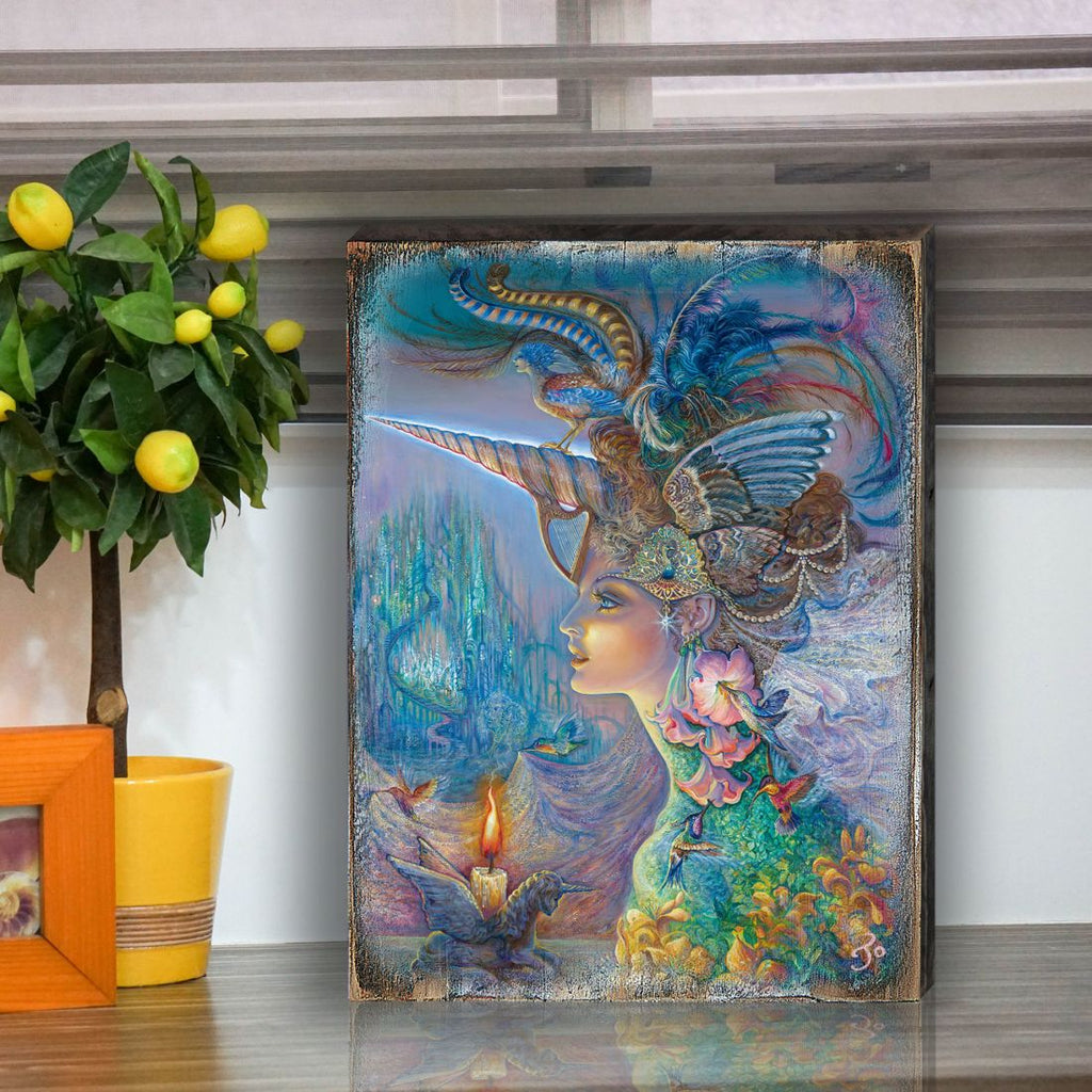 My Lady Unicorn Fantasy Wooden Wall Art by Josephine Wall - Fantasy Decor - 852132-JW