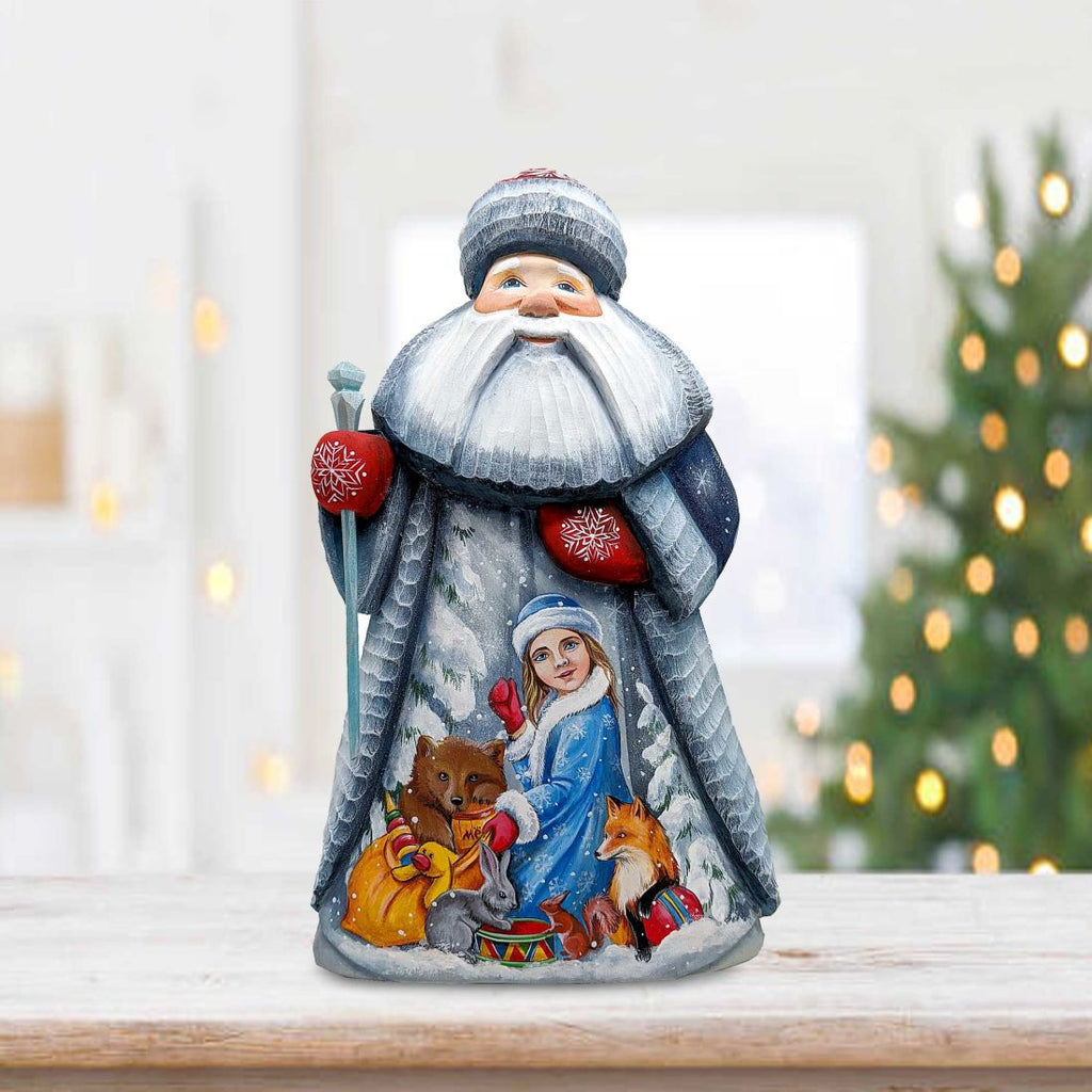 the Snow Maiden with Her Friends Santa Hand-Painted WOODCARVED Figurine by G. DeBrekht - Christmas Decor - 2821490