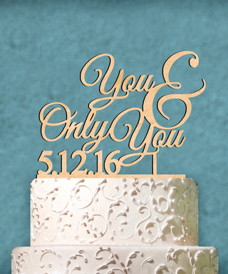 Wedding Cake Topper - Natural wood Custom You & Always You Cake Topper with Date. Wedding, Initial, Celebration, Special