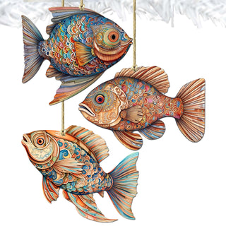 Coastal Fish Decorative Eco Wood Ornaments Set of 3 by G. Debrekht - Coastal Decor - 8091034-S3