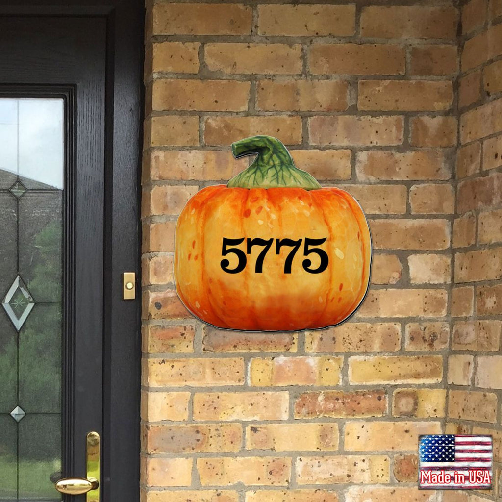 Pumpkin Wooden Custom House Number Sign by G. DeBrekht - Thanksgiving Halloween Decor - Handcrafted Wooden Handcrafted Wooden Handcrafted Wooden Address Sign - MA8158414