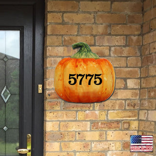 Pumpkin Wooden Custom House Number Sign by G. DeBrekht - Thanksgiving Halloween Decor - Handcrafted Wooden Handcrafted Wooden Handcrafted Wooden Address Sign - MA8158414