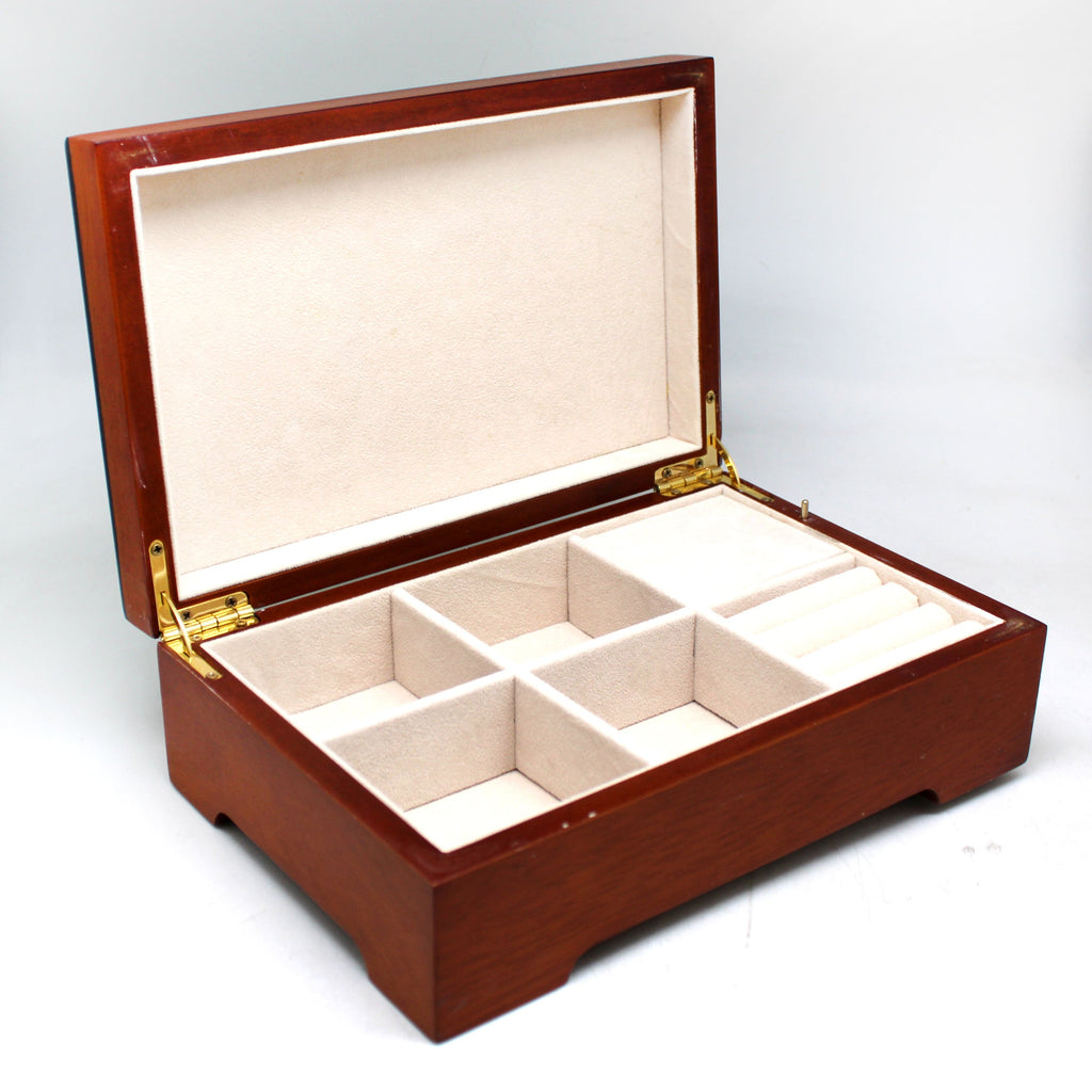 One-of-a-Kind Winter Village Lacquered & Polished WOODCARVED Music Jewelry BOX 9x6x3 - Handcarved Unique Home Decoration and Beautiful Gift Rare Find Collectible, Unique Hand Carved Gift