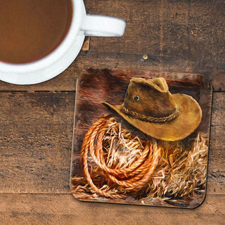 Cowboy Hat Wooden Cork Coasters Gift Set of 4 by Nature Wonders - Nature Wildlife Decor - 95233C-S4