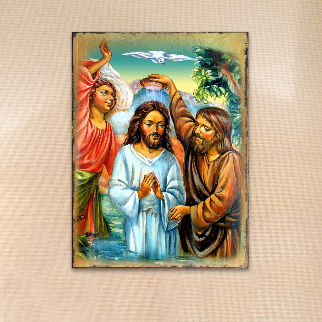 Christening Wooden Gold Plated Religious Christian Sacred Icon - Inspirational Icon Decor - 85043