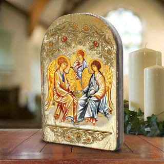 Testament Trinity Wooden Gold Plated Religious Orthodox Sacred Icon - Inspirational Icon Decor - 86015