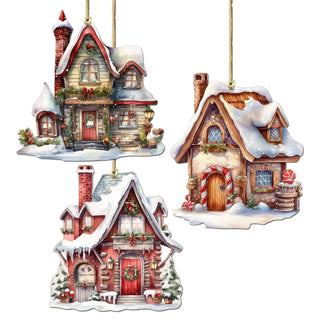 Christmas Houses Decorative Eco Wood Ornaments Set of 3 by G. Debrekht - Christmas Decor - 8091024-S3
