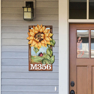 Sunflower Wooden Custom House Number Sign by Jamie Mills-Price - Thanksgiving Halloween Decor - Handcrafted Wooden Handcrafted Wooden Handcrafted Wooden Address Sign - MA8457701-MPP
