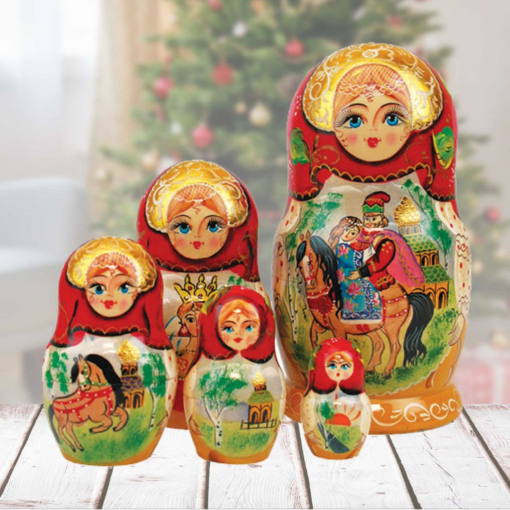 Ivan Tsarevich Matreshka Nesting Hand-Painted Doll Set of 5 by G. DeBrekht - Christmas Decor - 1300961