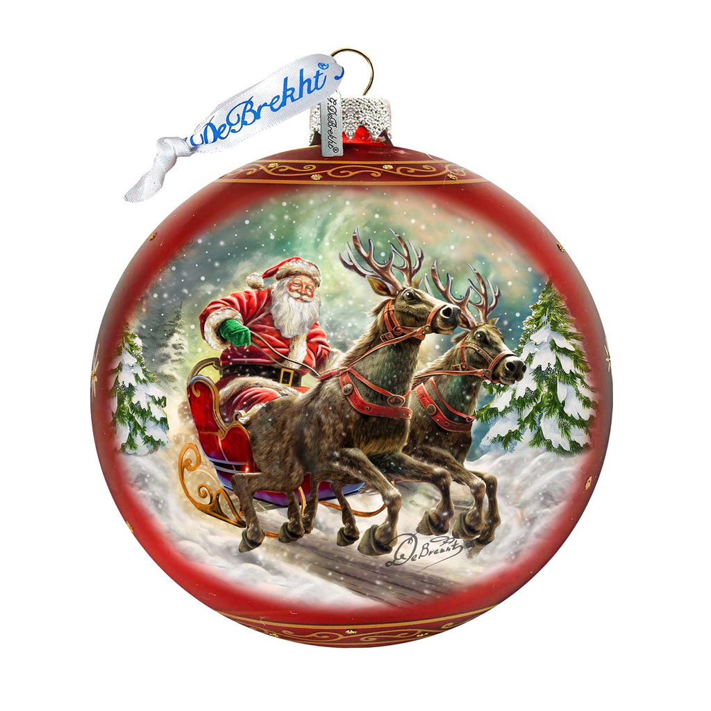 Speedy Sleigh Lg Glass Ornament by G.Debrekht Christmas Santa Snowman Decor - 73959