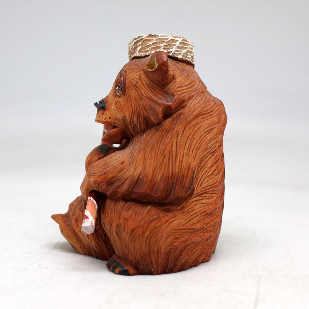 One-of-a-Kind Bear with Candy Cane WOODCARVED Figurine 4x3x25 by GDeBrekht - Unique Handcrafted and Handpainted Collectible