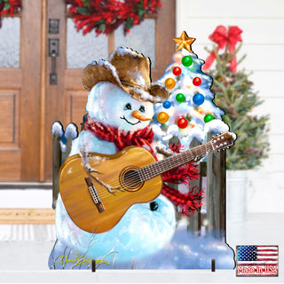 Guitar Rocker Snowman Christmas Outdoor Scene by D. Gelsinger - Christmas Santa Snowman Decor - 8121120F-1531