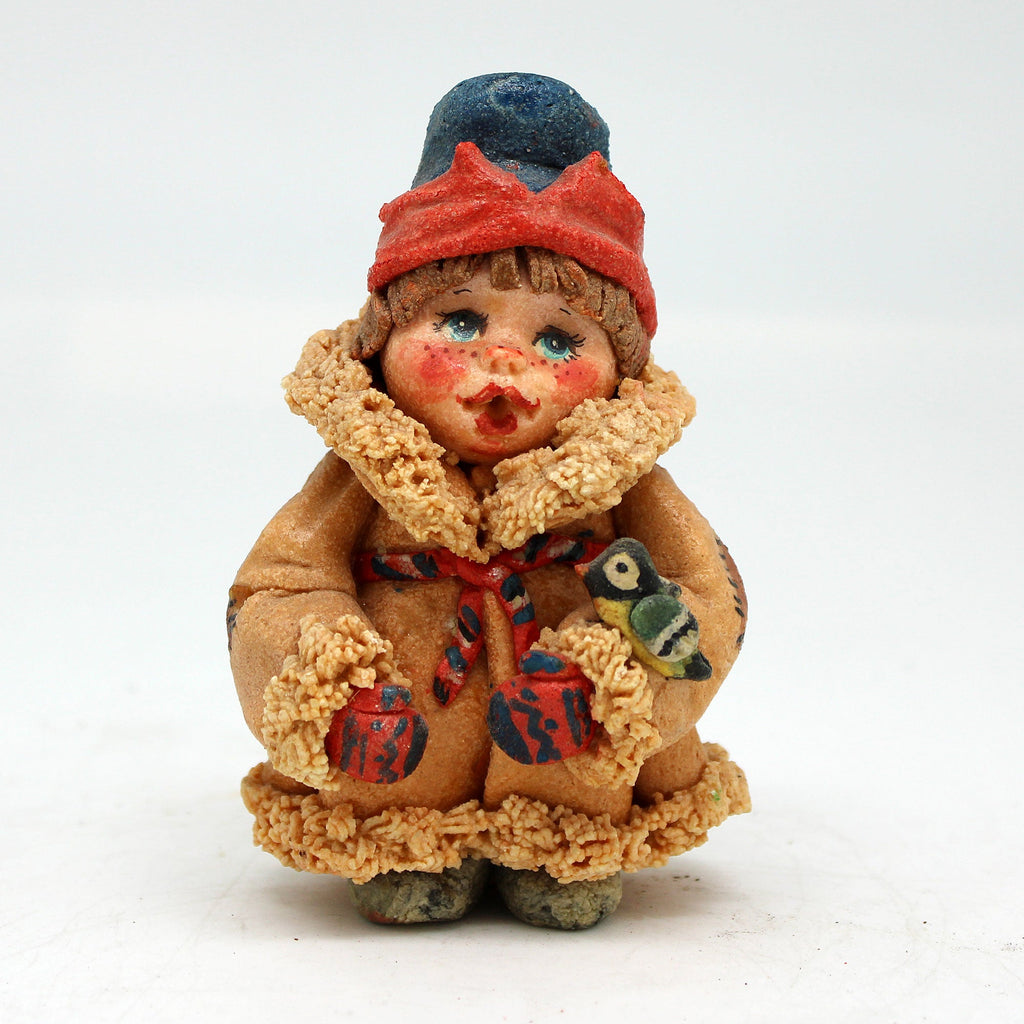 One-of-a-Kind Little Boy with a Bird - Handmade Clay Figurine - Unique Gift- Folk Art Collectibles Handcrafted Treasures