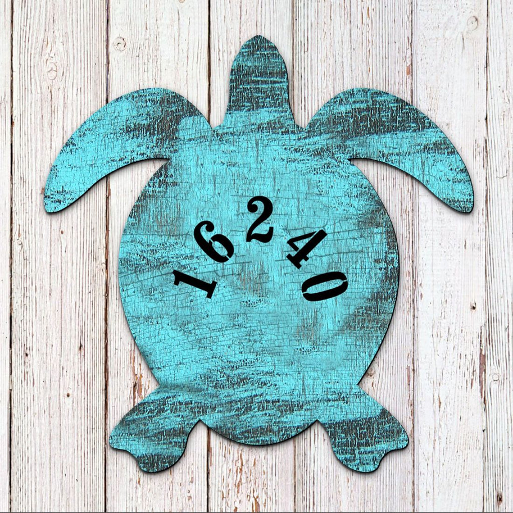 Turtle Coastal Wooden Personalized House Number Sign by G. Debrekht - Coastal Sea-Life Decor - Handcrafted Wooden Handcrafted Wooden Handcrafted Wooden Address Sign - MA985182