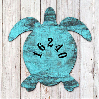 Turtle Coastal Wooden Personalized House Number Sign by G. Debrekht - Coastal Sea-Life Decor - Handcrafted Wooden Handcrafted Wooden Handcrafted Wooden Address Sign - MA985182