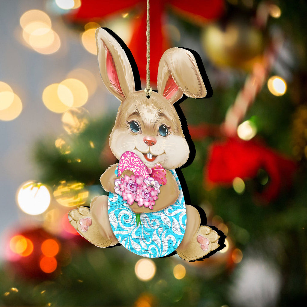 Flowers Bunny Wooden Ornaments by G.DeBrekht - Easter Spring Decor - 815432-2