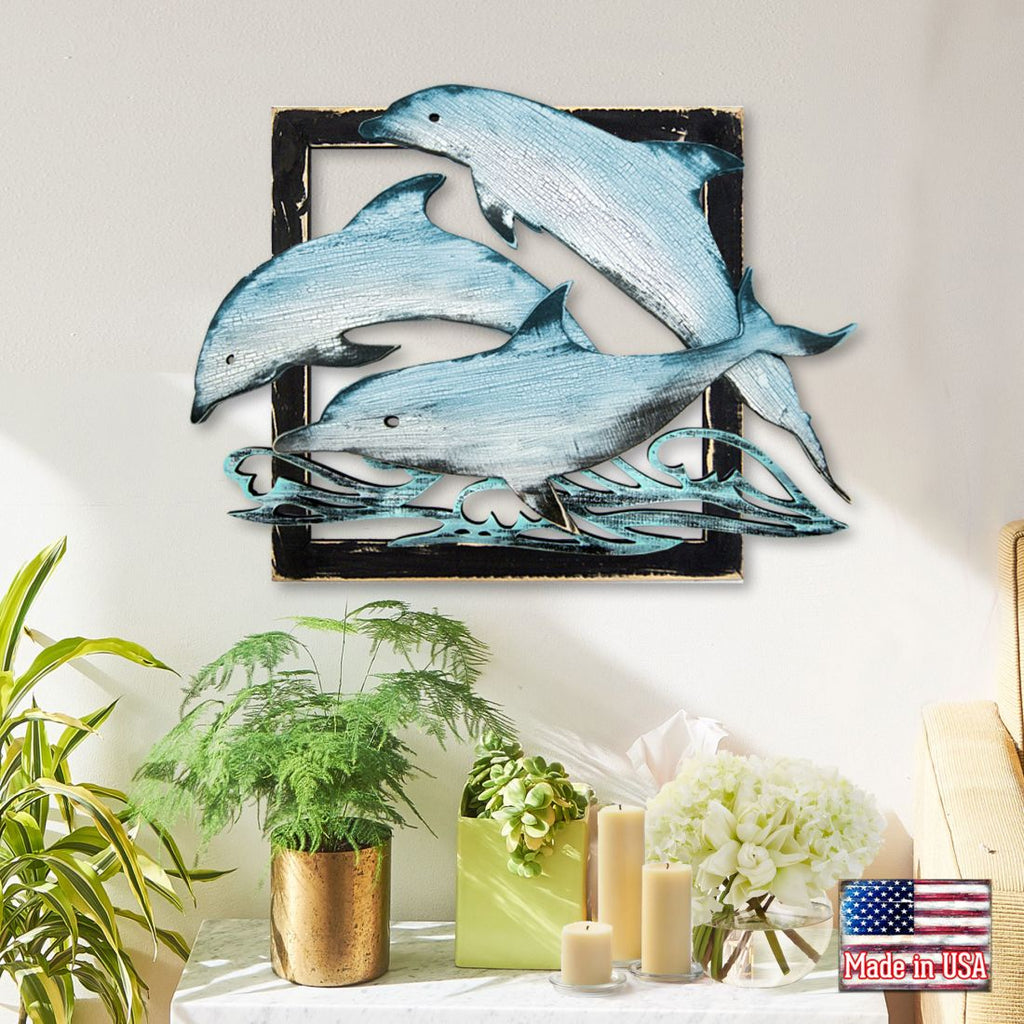 Dolphin Pod Rustic Wooden Wall Decor by G. DeBrekht - Coastal Sea-Life Decor - G98519S3
