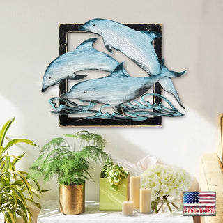 Dolphin Pod Rustic Wooden Wall Decor by G. DeBrekht - Coastal Sea-Life Decor - G98519S3