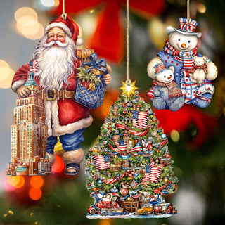 Santas Around the World - American Inspired Santa - Eco Wood Ornaments Set of 3 by G. DeBrekht Christmas Santa Snowman Decor - 8091301S3