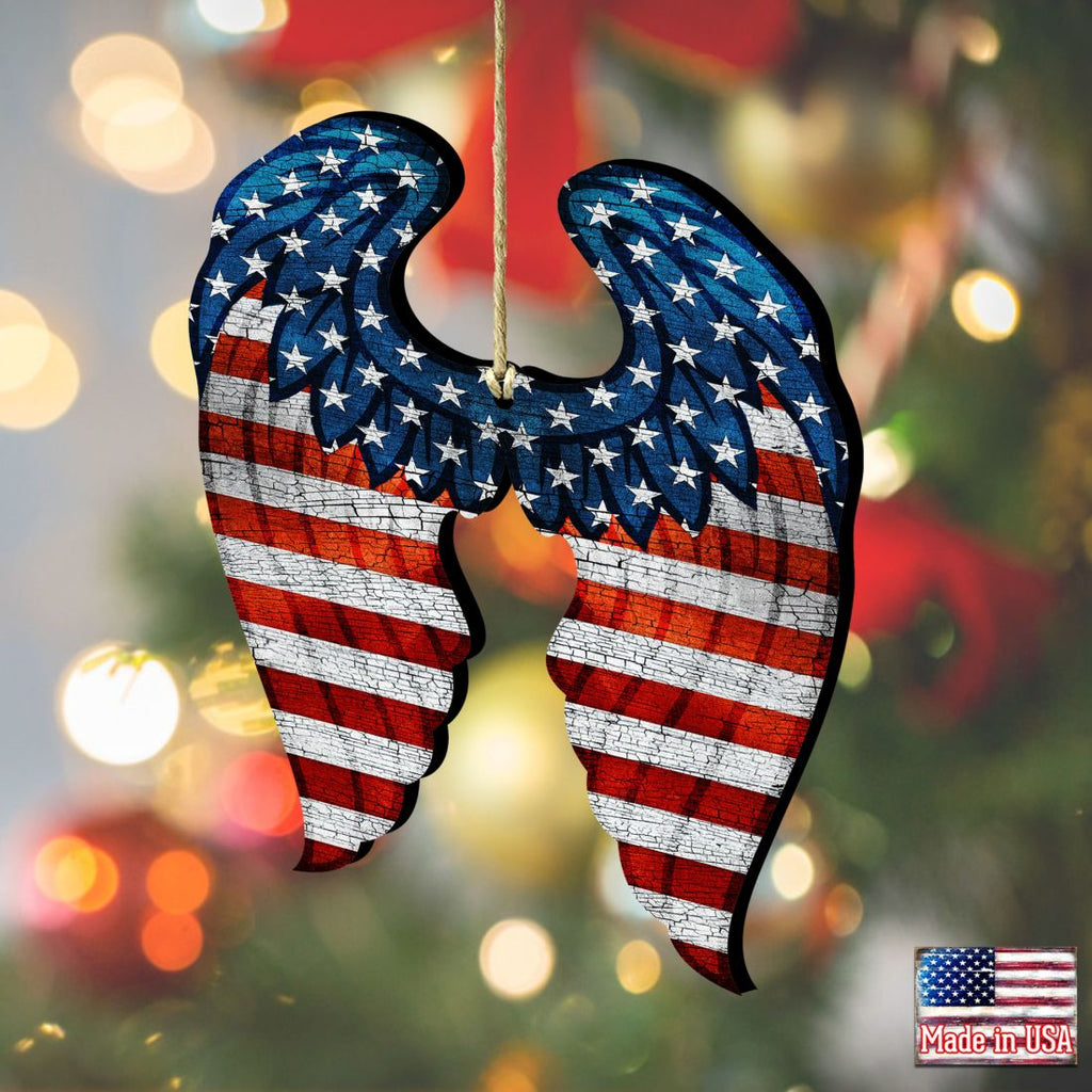 USA Wings Wooden Ornaments - American Christmas Decor - 8187131