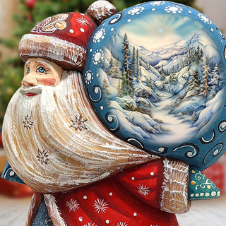 Winter Landscape Sack Santa Hand-Painted WOODCARVED Masterpiece by G. DeBrekht - Christmas Decor - 8204016 *** PRE-ORDER - Handmade Just for You! ***