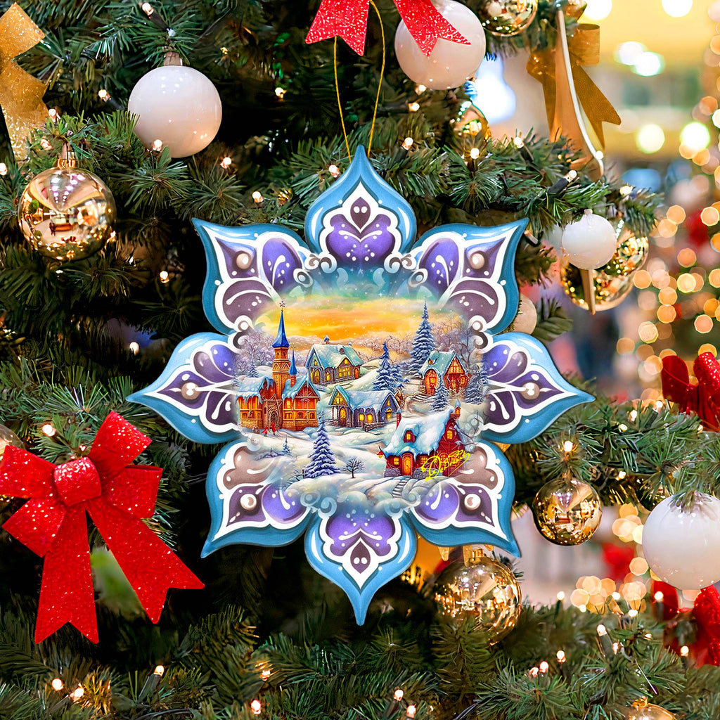 Christmas Village Snowflake Large Wooden Ornament by G. Debrekht - Christmas Decor - 8688417M