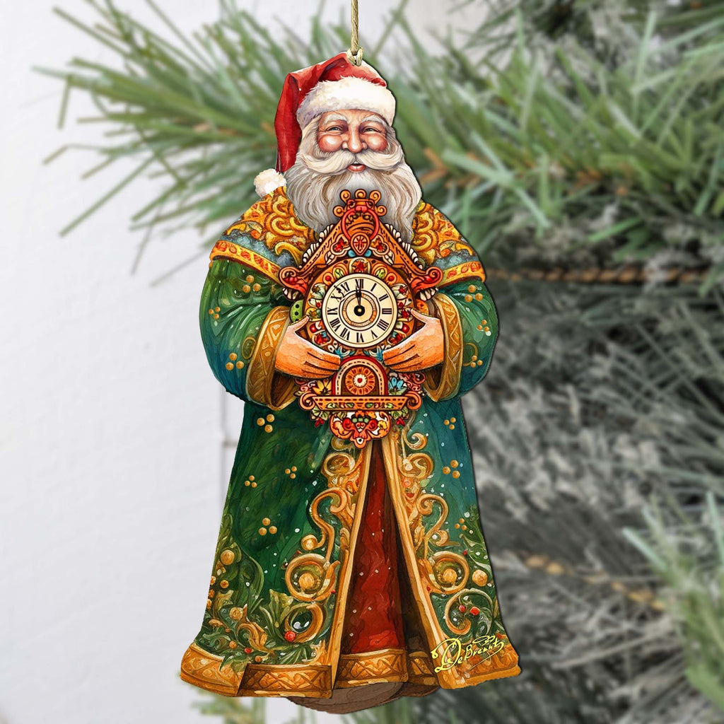 St. Nick's Magic Clock Wooden Ornaments by G. Debrekht - Christmas Santa Snowman Decor - 8691412