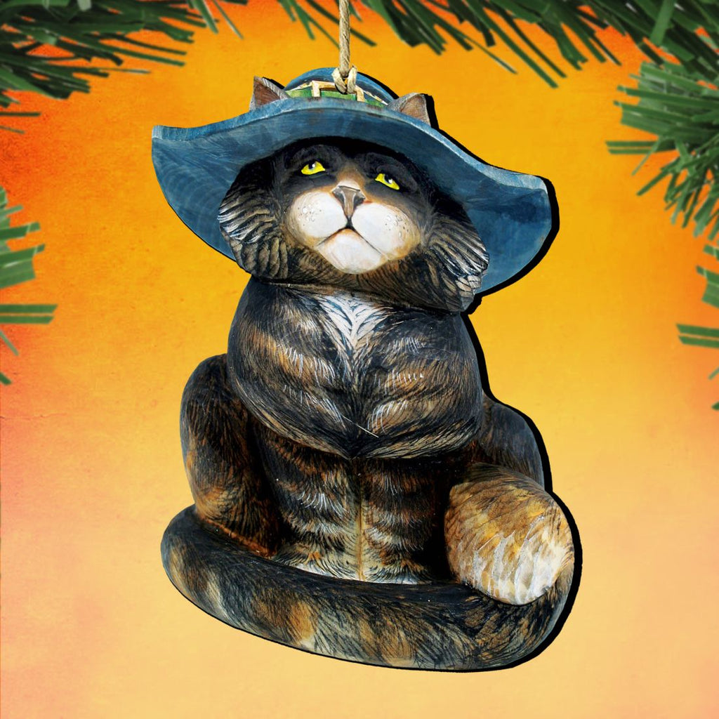 Cat in Hat Wooden Ornaments by G. DeBrekht - Thanksgiving Halloween Decor - 8158411