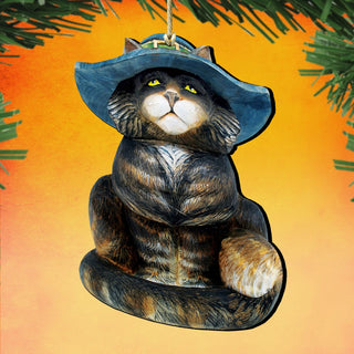 Cat in Hat Wooden Ornaments by G. DeBrekht - Thanksgiving Halloween Decor - 8158411
