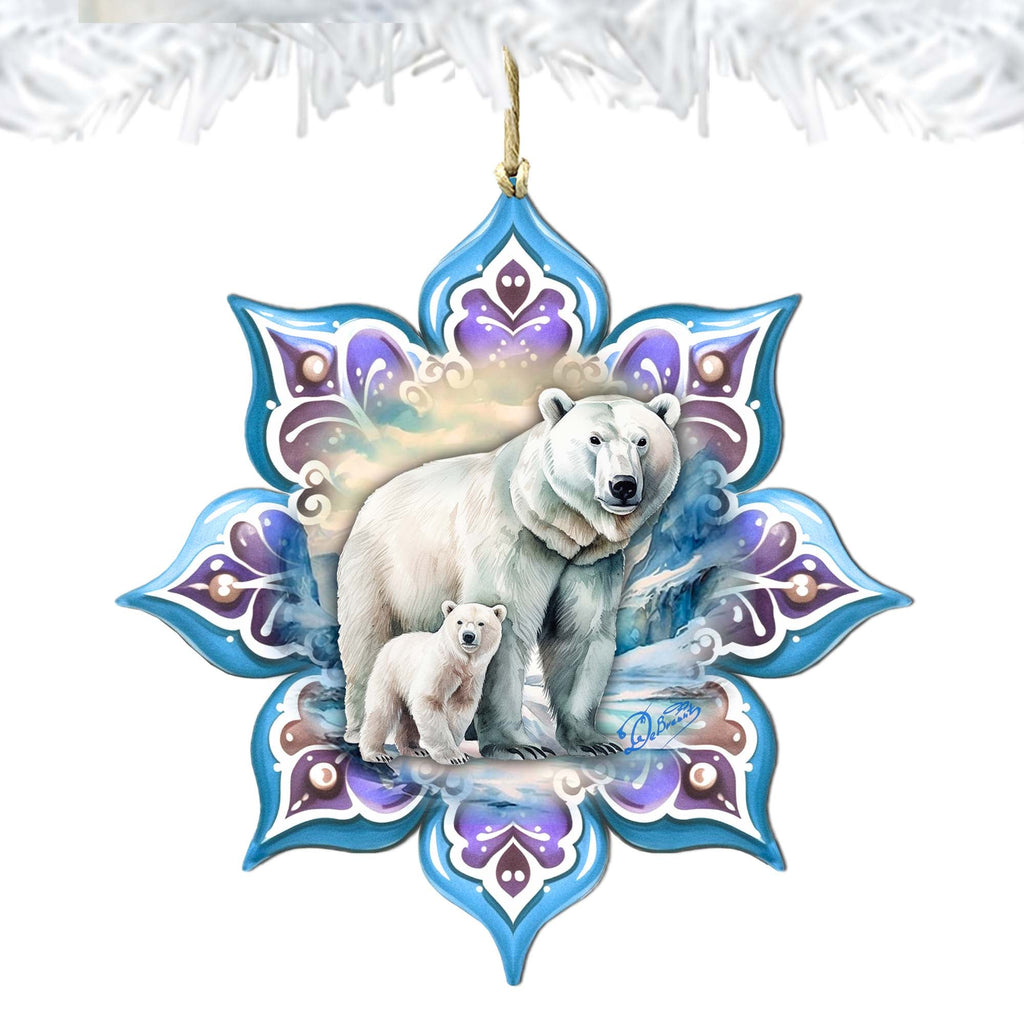 Polar Bear Snowflake Wooden Ornaments by G. Debrekht - Nature Wildlife Decor - 8688408