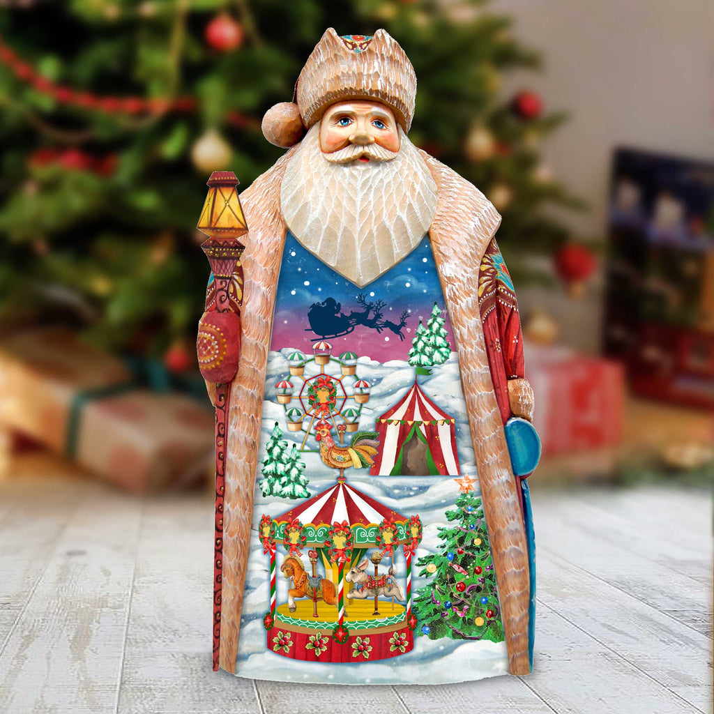 Carousel Santa Hand-Painted WOODCARVED Masterpiece Figurine by G. DeBrekht - Santa Snowman Christmas Décor - 2102313