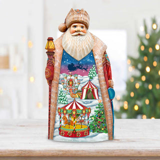 Carousel Santa Hand-Painted WOODCARVED Masterpiece Figurine by G. DeBrekht - Santa Snowman Christmas Décor - 2102313