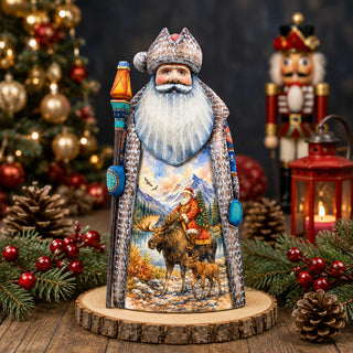 Alaska Santa with Moose Handcrafted Wooden Figurine- Christmas Decoration by G. Debrekht – 210242