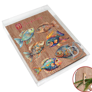 Coastal Fish Clip-On Eco Wood Decorative Ornaments Set of 6 by G. Debrekht - Coastal Decor - 8090034C-S6