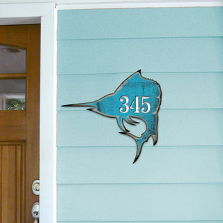 Swordfish Coastal Personalized House Number Sign by G. Debrekht - Coastal Sea-Life Decor - Handcrafted Wooden Handcrafted Wooden Handcrafted Wooden Address Sign - MA98549