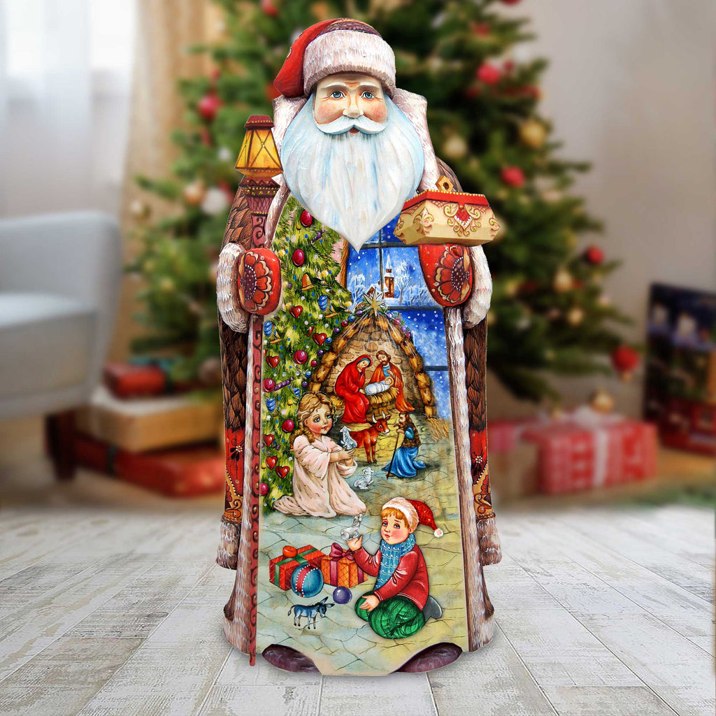 Christmas Miracle Hand-Painted WOODCARVED Masterpiece Figurine by G. DeBrekht - Santa Snowman Christmas Decor - 215866
