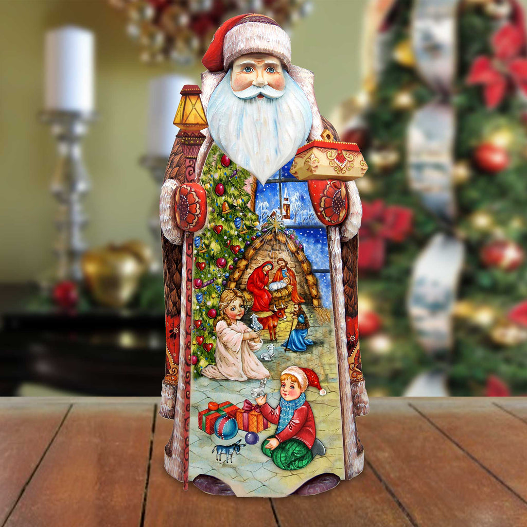 Christmas Miracle Hand-Painted WOODCARVED Masterpiece Figurine by G. DeBrekht - Santa Snowman Christmas Decor - 215866