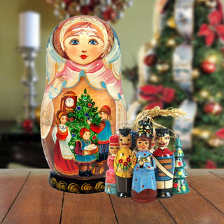 Christmas Night Treasure Hand-Painted Doll with Set of Wooden Ornaments by G. DeBrekht - Christmas Decor - 110734