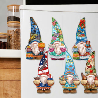 Holiday Gnomes Decorative Eco Wood Magnets Set of 6 by G. Debrekht - Christmas Decor - 8090138G-S6