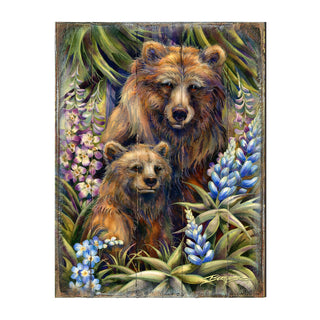 Grin & Bear it Grizzly Mother & Cub Wooden Wall Art by J. Bergsma - Nature Wildlife Decor - 8592947BP-JB