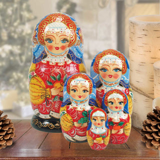 Apple Girl Matreshka Stacking Hand-Painted Dolls Set of 5 by G. DeBrekht - Christmas Decor - 1300934