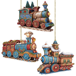 Christmas Train Wooden Ornaments Set of 3 by G. Debrekht - Christmas Decor - 8100198S3