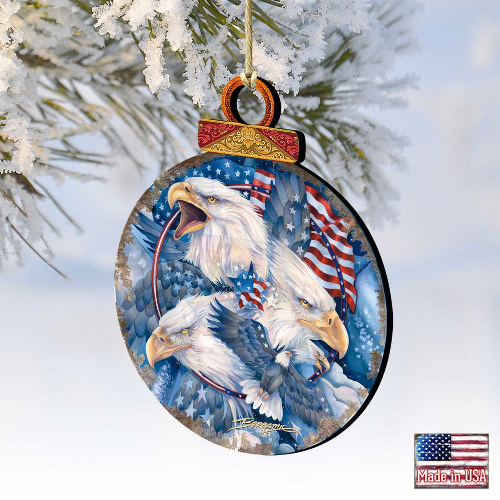 Allegiance Patriotic Eagles Wooden Ornaments by J. Bergsma - Wildlife Holiday Decor - 8591730-JB