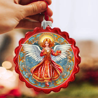 Angel with Love Wreath Glass Ornament by G. Debrekht - Nativity Holiday Decor - 759-062