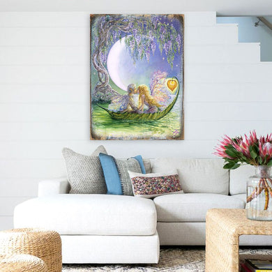 Wisteria Moon Fantasy Wooden Wall Art by Josephine Wall - Fantasy Decor - 852141-JW