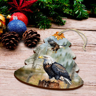 Alaskan Bald Eagles Tree Wooden Ornaments by G.Debrekht - Wildlife Holiday Decor - 870006