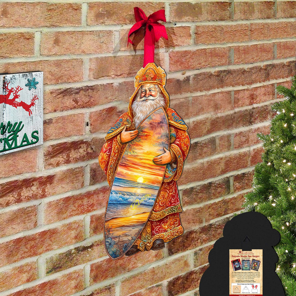 Santa's Tropical Surf Ride Holiday Door Decor by G. Debrekht - Christmas Santa Snowman Decor - 8691413H