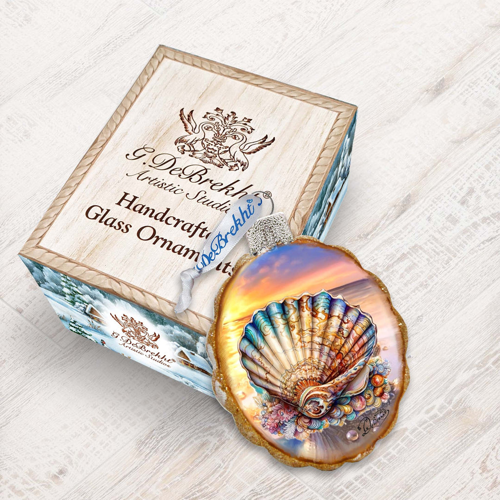 Glass Christmas Tree Decorations - Ocean Shell Keepsake Glass Ornaments by G. Debrekht - Coastal Holiday Decor - 777397