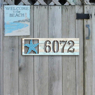 Coastal Door Numbers Sign - Starfish Wooden House Number Plaque - Custom Home Handcrafted Wooden Address Sign MA989806